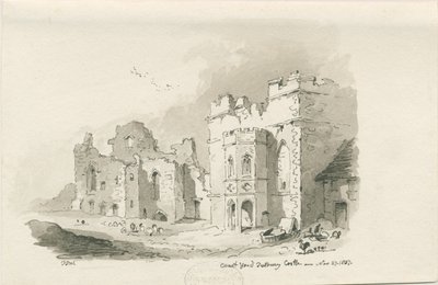 Castillo de Tutbury - Patio: dibujo a pluma y lavado, 27 de noviembre de 1837 de Thomas Peploe Wood