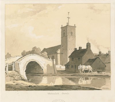 Iglesia y Puente de Wednesfield: dibujo en sepia, 1837 de Thomas Peploe Wood