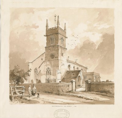 Iglesia de West Bromwich [Antigua]: dibujo a lápiz y lavado, s.f. [1841, cf XII.16b y WSL, D1986/3] de Thomas Peploe Wood