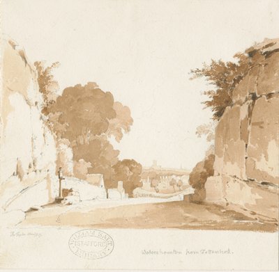 Wolverhampton - Vista distante desde Tettenhall: dibujo en sepia, 1837 de Thomas Peploe Wood