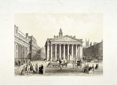 Bolsa Real y el Banco de Inglaterra a la izquierda, Londres, 1851 de Thomas Picken