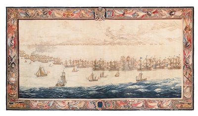 Tapiz histórico de la Batalla de Solebay, Mortlake, diseños atribuidos a William van de Velde, c.1688 de Thomas Poyntz