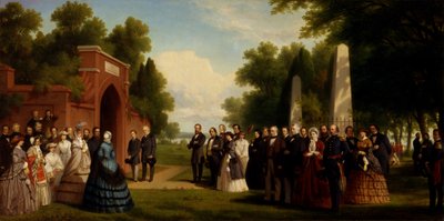 Visita del Príncipe de Gales, el Presidente Buchanan y dignatarios a la tumba de Washington de Thomas Pritchard Rossiter