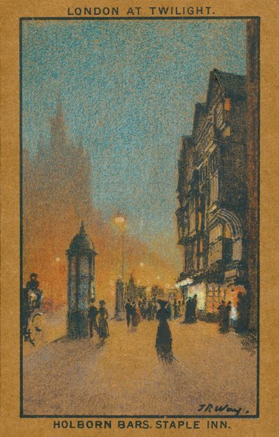 Londres al atardecer: Holborn Bars, Staple Inn (litografía en color) de Thomas Robert Way
