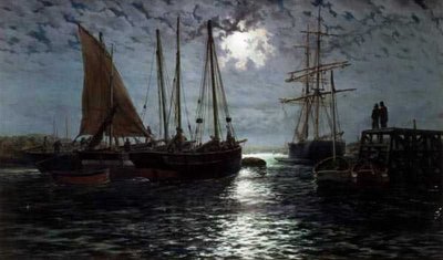 Un puerto iluminado por la luna de Thomas Rose Miles