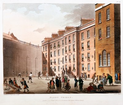 Patio interior, Prisión de Fleet, Londres, 1808-1811 de Thomas Rowlandson, Augustus Charles Pugin