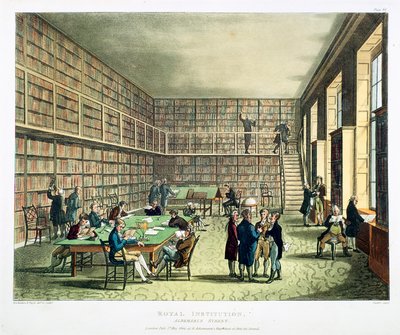 Biblioteca de la Real Institución, Albermarle Street, Londres, 1808-1811 de Thomas Rowlandson, Augustus Charles Pugin