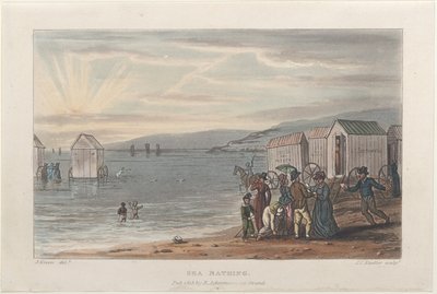 Baño en el mar, de Bocetos poéticos de Scarborough de Thomas Rowlandson, Joseph Constantine Stadler, J. Bluck