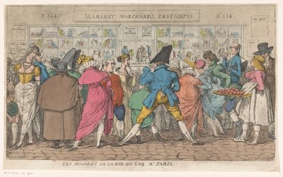 Multitud frente a la ventana del editor Aaron Martinet en la Rue du Coq en París Les musards de la rue du Coq a Paris (título sobre objeto) de Thomas Rowlandson (attributed to)