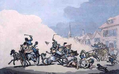 Una carrera de carros, publicado por William Holland de Thomas Rowlandson