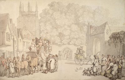 Un Carruaje Preparándose para Salir de Canterbury Gate, Christ Church, Oxford, c.1810-15 de Thomas Rowlandson