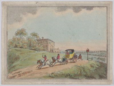 «Un carruaje tirado por cuatro caballos» (¿de *Rustic Sketches*) de Thomas Rowlandson