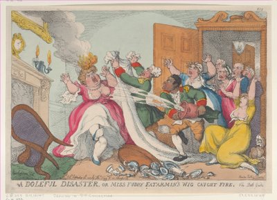 Un Desastre Lamentable, o la Peluca de Miss Fubby Fatarmin se Incendió, 20 de septiembre de 1813 de Thomas Rowlandson