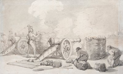Una división de artillería francesa en acción (acuarela) de Thomas Rowlandson