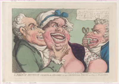 Un dentista francés mostrando una muestra de sus dientes artificiales y paladares falsos..., 26 de febrero de 1811 de Thomas Rowlandson