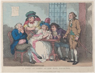 Una dama en el limbo, o Jew Bail rechazado, 1 de julio de 1802 de Thomas Rowlandson
