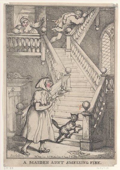Una Tía Soltera Oliendo Fuego, [1 de mayo de 1806], reeditado el 1 de mayo de 1812 de Thomas Rowlandson