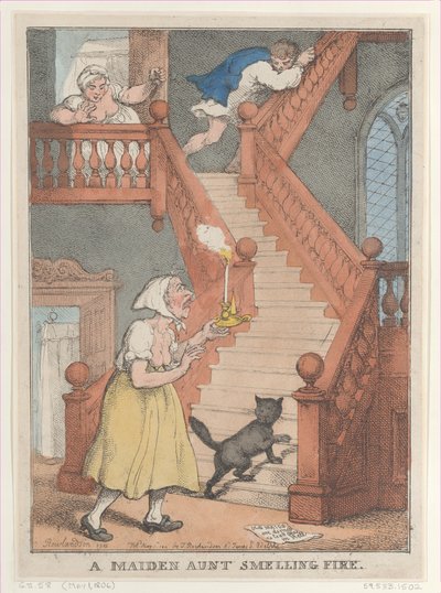 Una tía soltera oliendo fuego, 1 de mayo de 1806, reeditado 1 de mayo de 1812 de Thomas Rowlandson