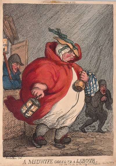 Una Partera yendo a un Parto de Thomas Rowlandson