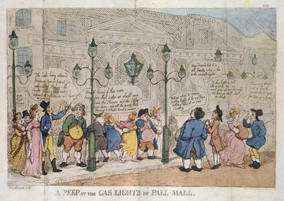 Un vistazo a las luces de gas en Pall Mall Rowlandson 1809 de Thomas Rowlandson