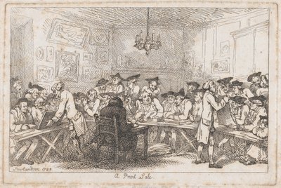 Venta de grabados--Una subasta nocturna, 1788 de Thomas Rowlandson