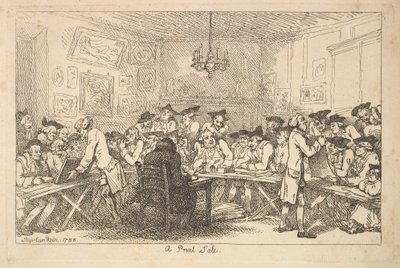 Venta de grabados - Subasta nocturna, 1788 de Thomas Rowlandson