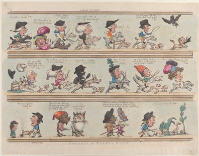 Caza de gatos pigmeos, Bordes para habitaciones y salones, Placa 9, 20 de junio de 1799 de Thomas Rowlandson