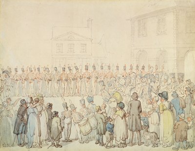 Revisión de la milicia de Northamptonshire en Brackley, Northants de Thomas Rowlandson