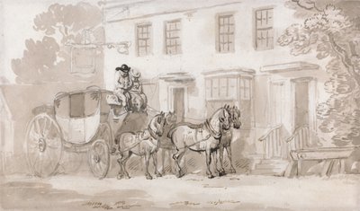Una diligencia frente a la entrada de una posada de Thomas Rowlandson