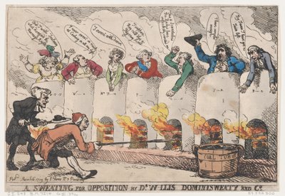 Un sudor para la oposición por el Dr. W-llis Dominisweaty y Co. de Thomas Rowlandson