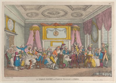 Mesa de huéspedes o comida ordinaria francesa en París de Thomas Rowlandson