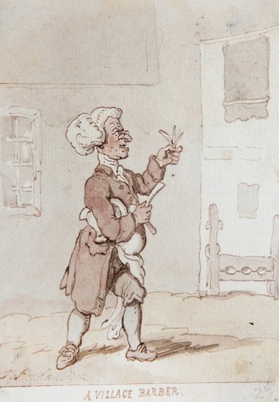 Un barbero de pueblo (tinta y acuarela) de Thomas Rowlandson