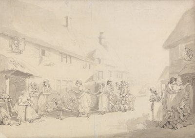 Una escena rural con chicas hilando de Thomas Rowlandson