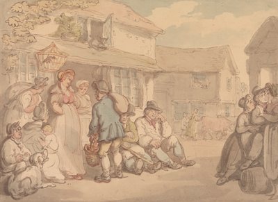 Escena de pueblo con campesinos descansando de Thomas Rowlandson