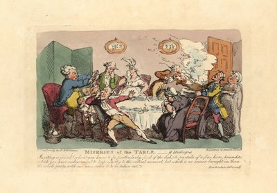 Una cena arruinada por la llegada de un plato de caza apestoso de Thomas Rowlandson