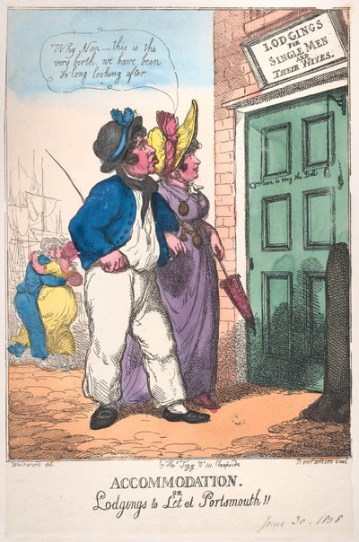 Alojamiento, o habitaciones para alquilar en Portsmouth!!, 30 de junio de 1808 de Thomas Rowlandson