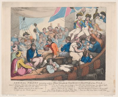 El almirante Nelson recreándose con sus valientes marineros después de la gloriosa batalla de... de Thomas Rowlandson