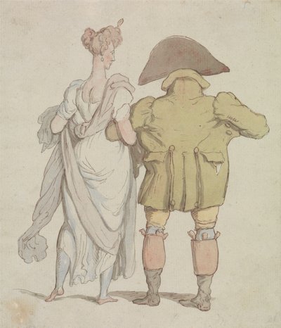 Un ciervo anciano paseando con una señora de Thomas Rowlandson