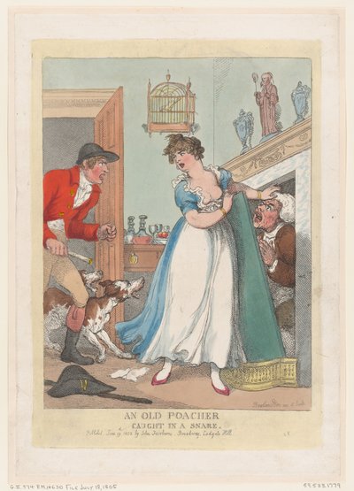 Un viejo cazador furtivo atrapado en una trampa, 19 de junio de 1823 de Thomas Rowlandson
