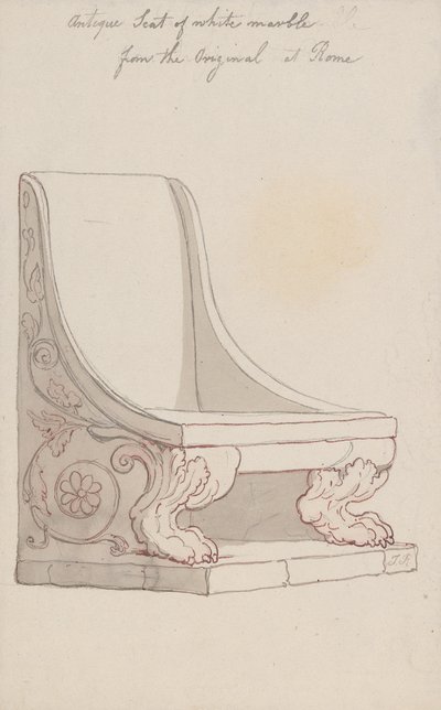 Asiento antiguo de mármol blanco, basado en el original de Roma de Thomas Rowlandson
