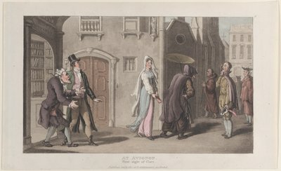En Aviñón, Primera Vista de Clara, del Diario de Viajes Sentimentales en el..., 1 de diciembre de 1817 de Thomas Rowlandson