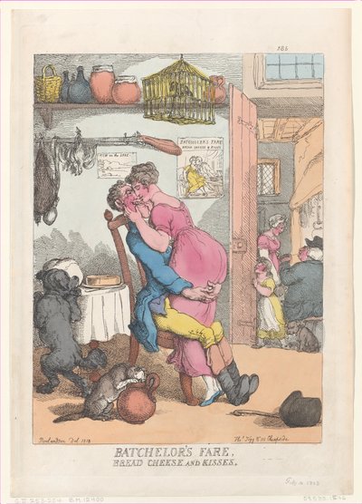 Comida de soltero, pan, queso y besos, 10 de febrero de 1813 de Thomas Rowlandson