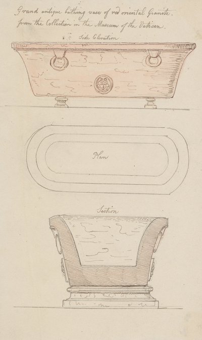 Jarrón de baño de granito rojo, Vaticano de Thomas Rowlandson