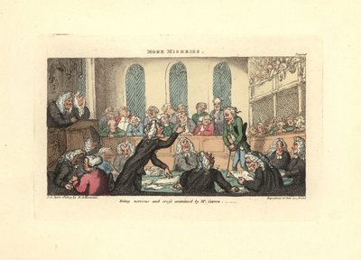 Estar nervioso y ser interrogado por el Sr. Garrow. de Thomas Rowlandson