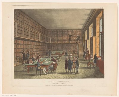 Biblioteca de la Institución Real de Londres Royal Institution, Albemarle Street (título sobre el objeto) de Thomas Rowlandson