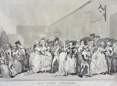 Holgazanes del vestíbulo, grabado por Rowlandson de un diseño de Henry Wigstead de Thomas Rowlandson