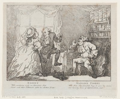 Frontispicio de Bozzy y Madame Piozzi, Bozzy y Piozzi por Peter Pindar de Thomas Rowlandson