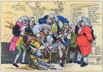 Caricatura de cirujanos georgianos trabajando de Thomas Rowlandson
