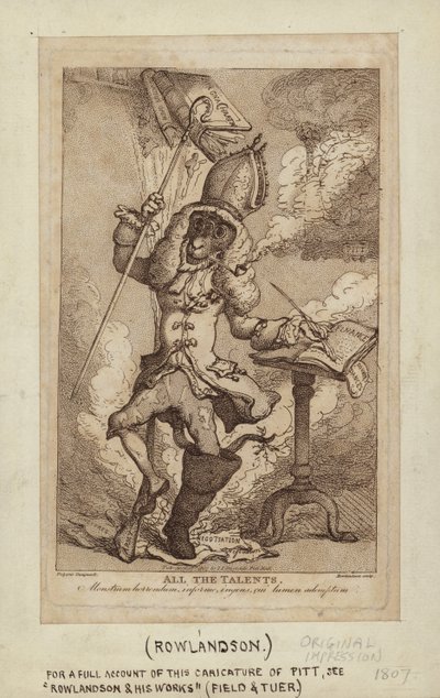 Caricatura de William Pitt como una cabra fumadora (grabado a puntos) de Thomas Rowlandson