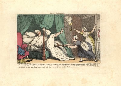Camarera tirando de la pierna de madera de un huésped dormido de Thomas Rowlandson
